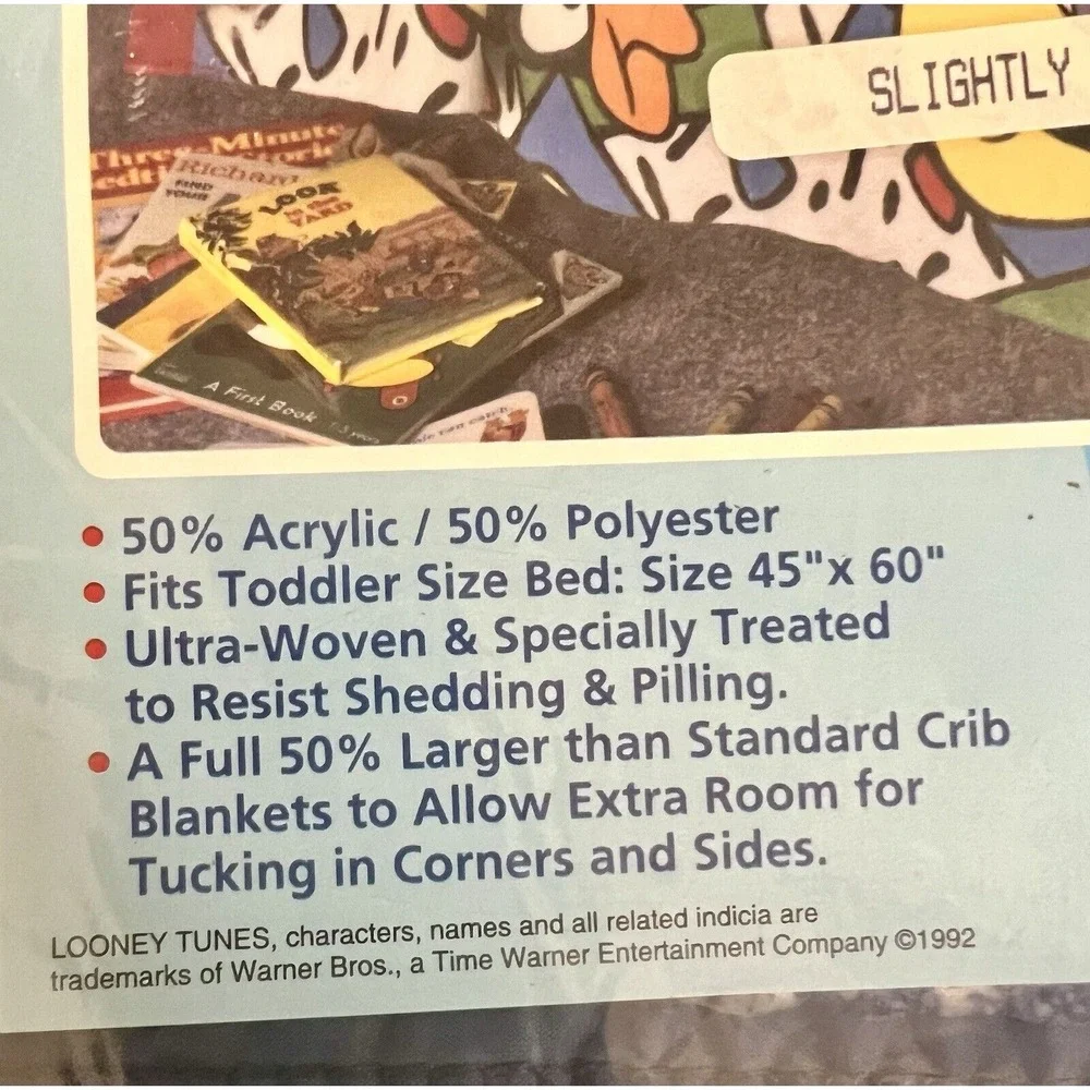 1992 Looney Tunes Blanket/Bedspread Toddlers 45x60 Slightly Irregular Made In US